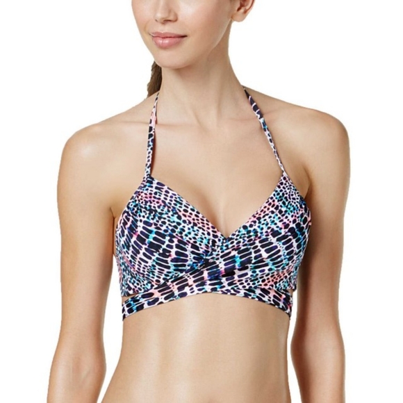 Sundazed Bikini Top Swimsuit Criss Cross Halter Multi Way 36B Print NEW - Picture 2 of 13